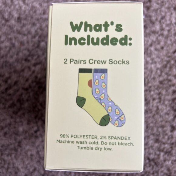 2 Pair Ladies Gift Boxed With Card Holder Slot AVOCADO Crew Socks Size 9-11 - Picture 2 of 3